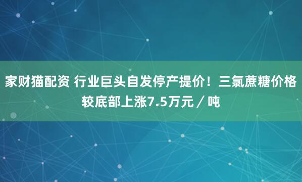 家财猫配资 行业巨头自发停产提价！三氯蔗糖价格较底部上涨7.5万元／吨